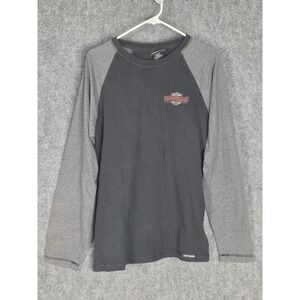 Harley Davidson Mens Long Sleeve Raglan Shirt Graphic Print Black Gray Size M